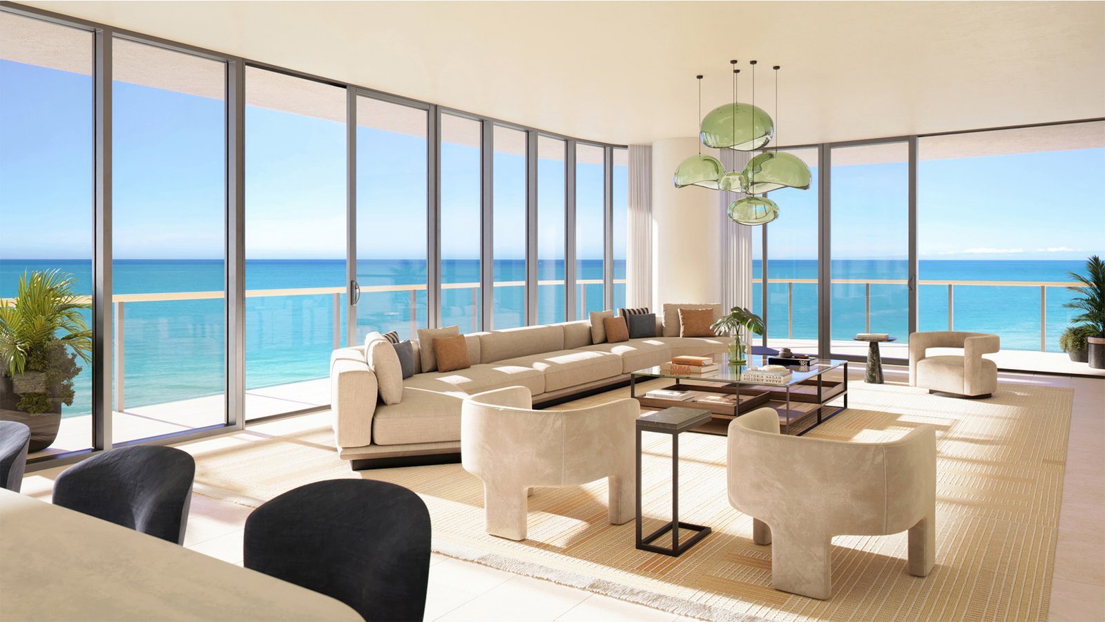 A residence interior at Waldorf Astoria Residences Pompano Beach — developer rendering