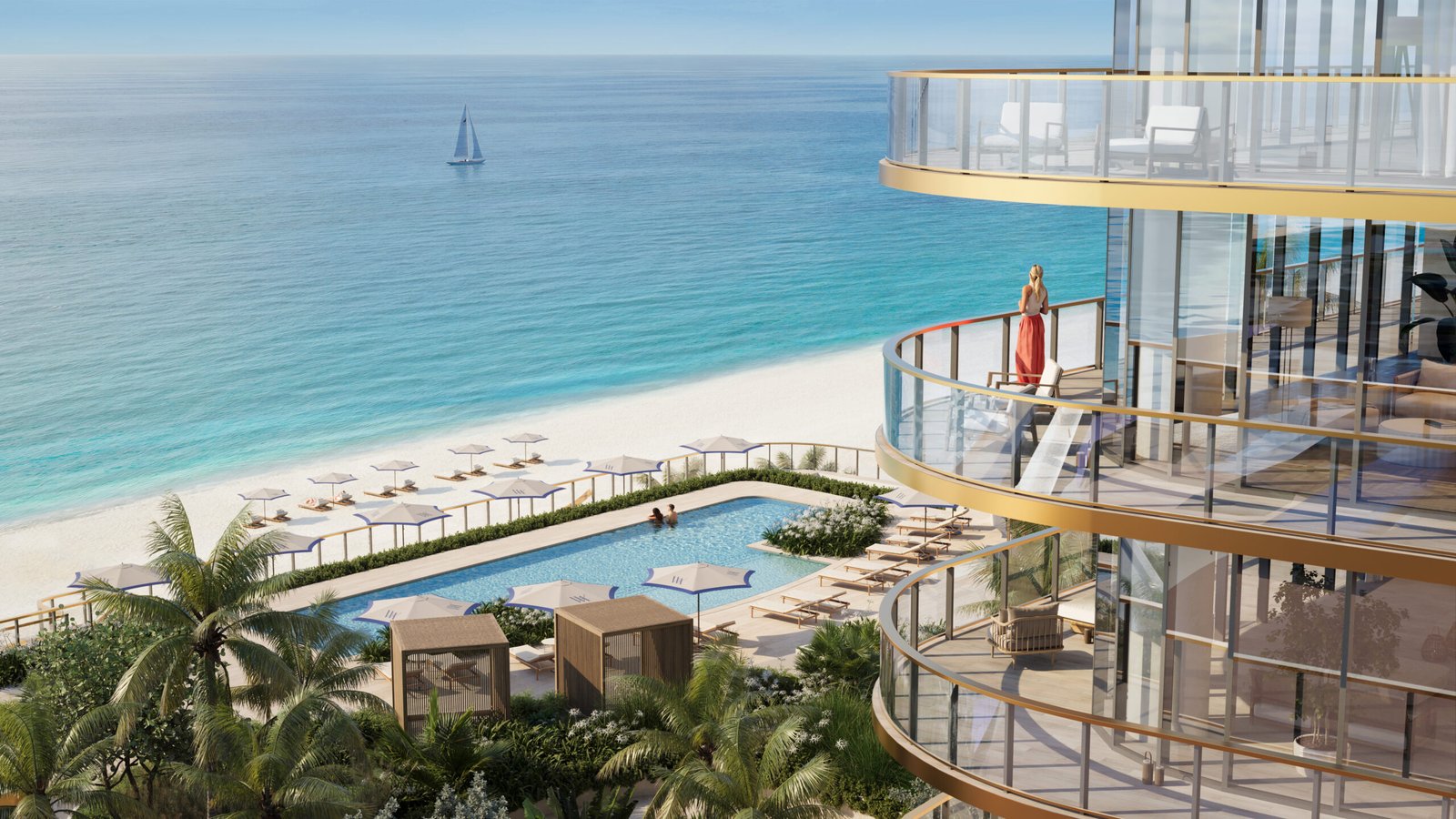 A residence interior at Waldorf Astoria Residences Pompano Beach — developer rendering