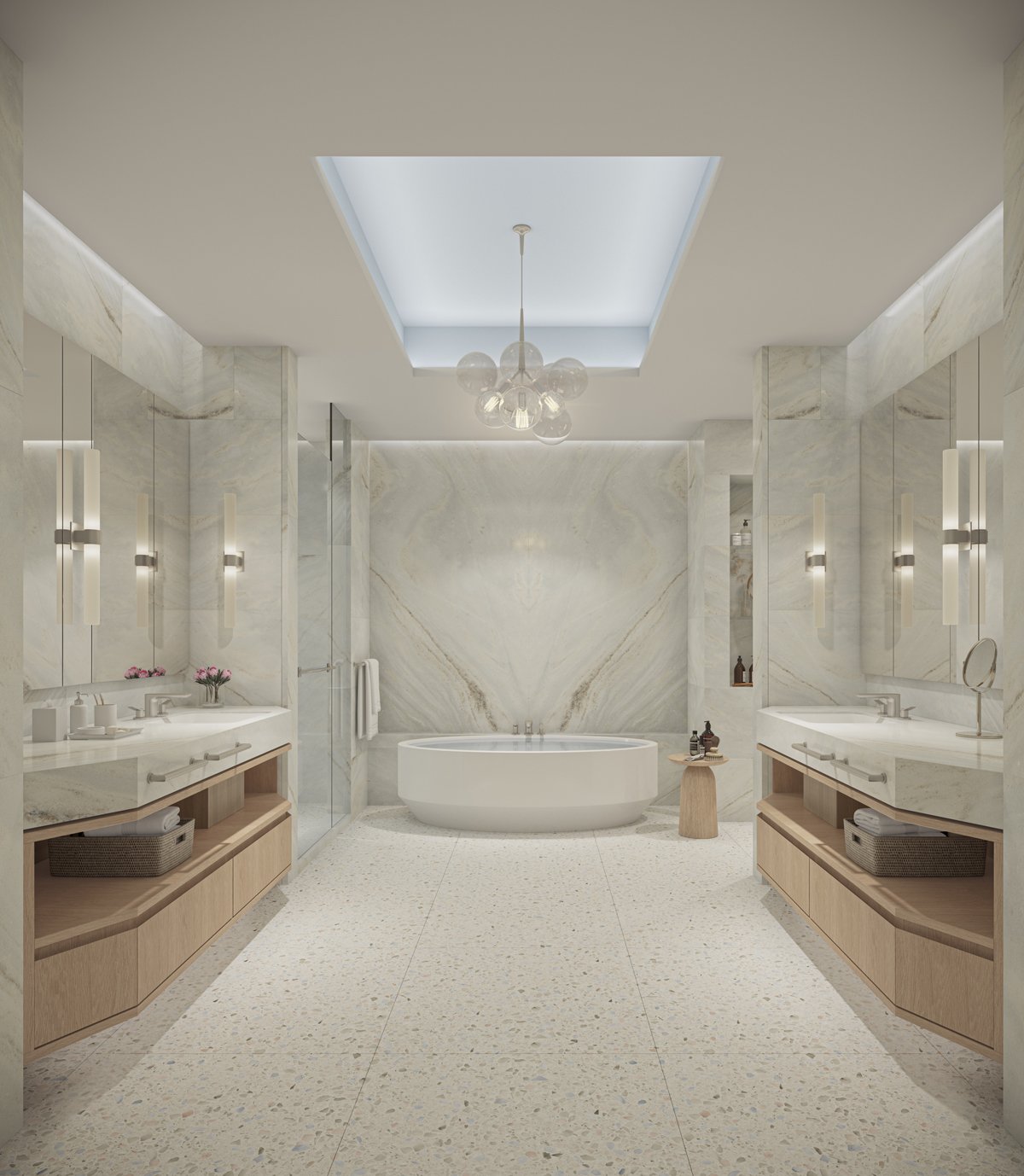 A residence interior at Waldorf Astoria Residences Pompano Beach — developer rendering
