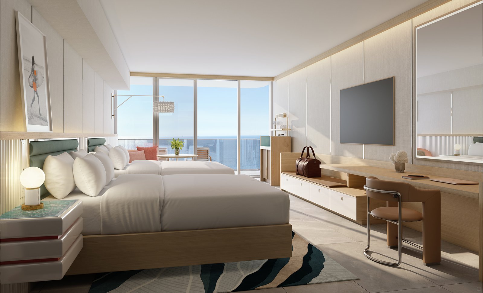A residence interior at Waldorf Astoria Residences Pompano Beach — developer rendering