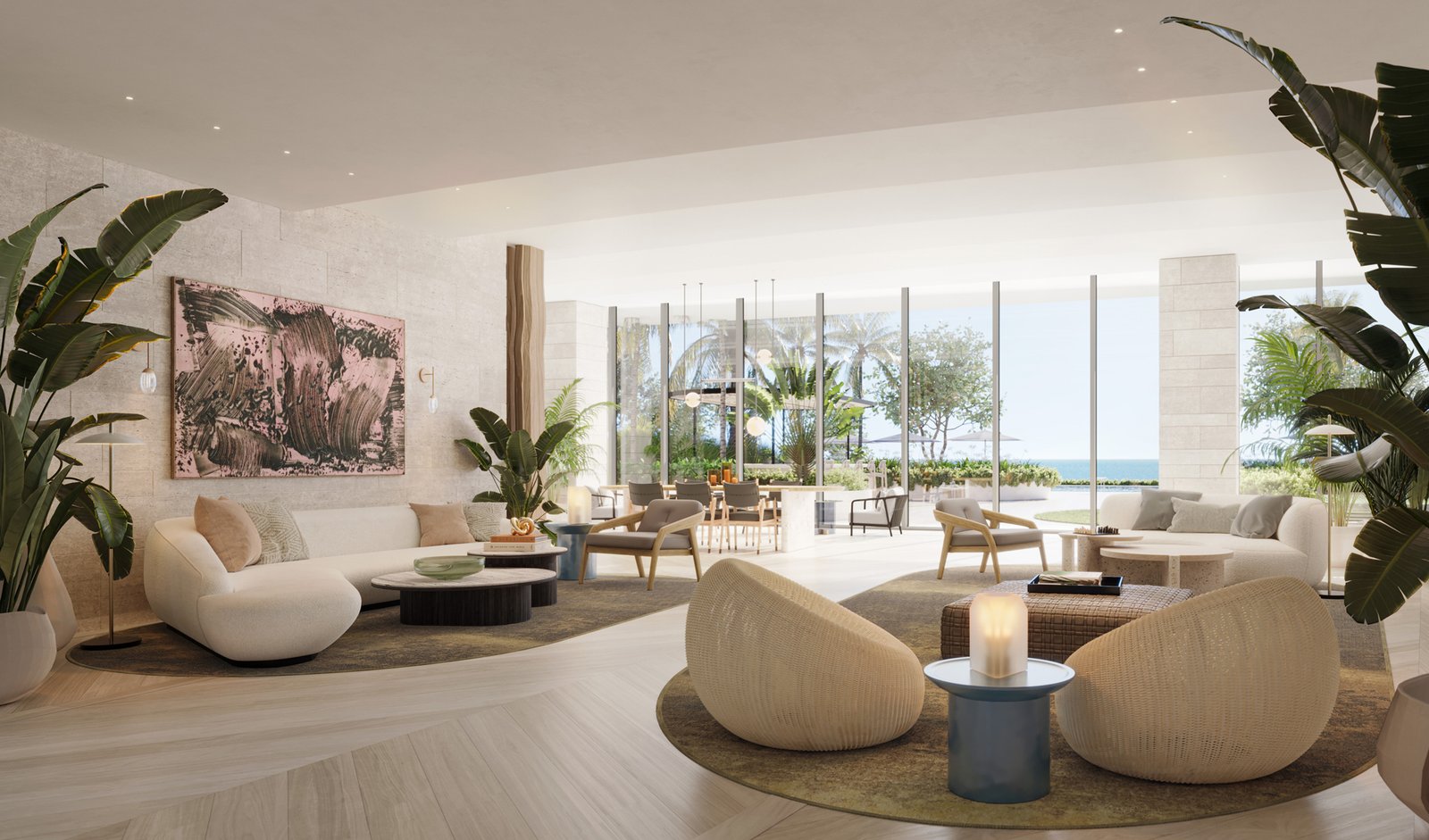 An amenity space at Waldorf Astoria Residences Pompano Beach — developer rendering