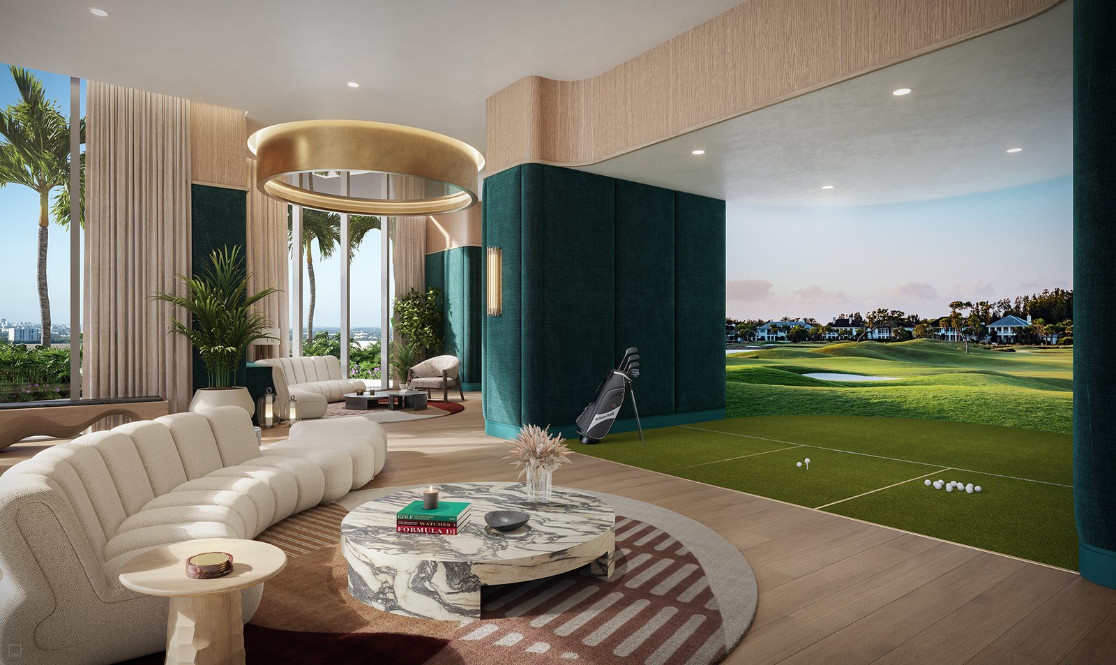 An amenity space at Waldorf Astoria Residences Pompano Beach — developer rendering