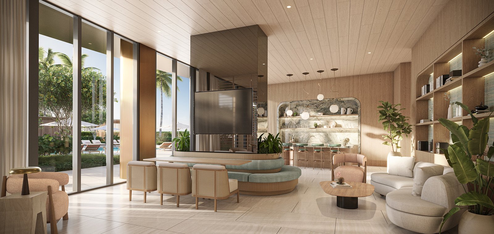 An amenity space at Waldorf Astoria Residences Pompano Beach — developer rendering
