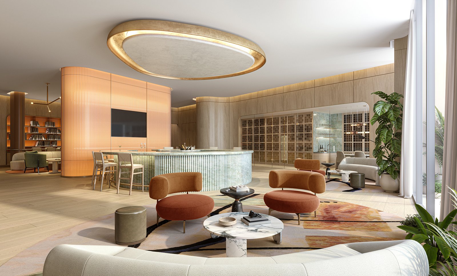 An amenity space at Waldorf Astoria Residences Pompano Beach — developer rendering