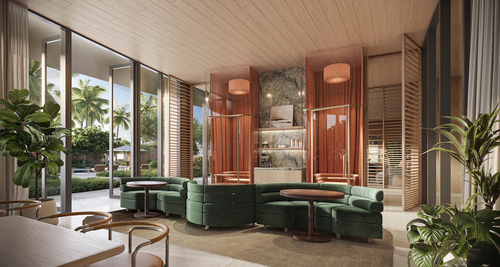 An amenity space at Waldorf Astoria Residences Pompano Beach — developer rendering