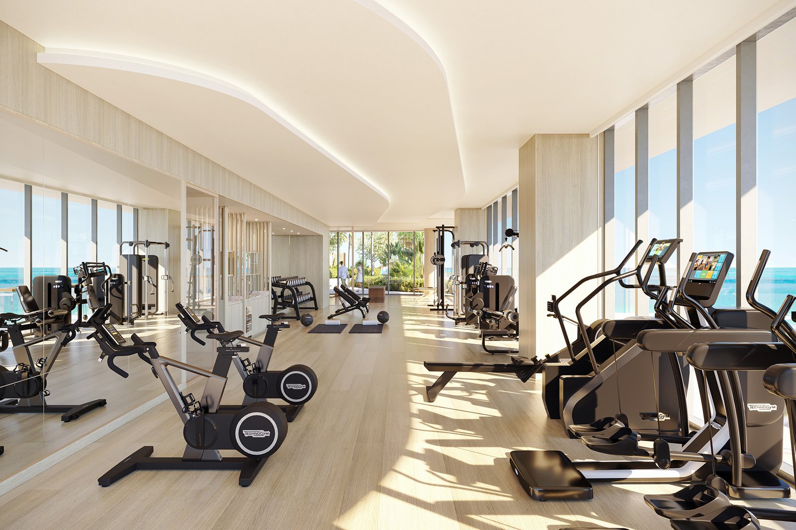The fitness floor at Waldorf Astoria Residences Pompano Beach — developer rendering