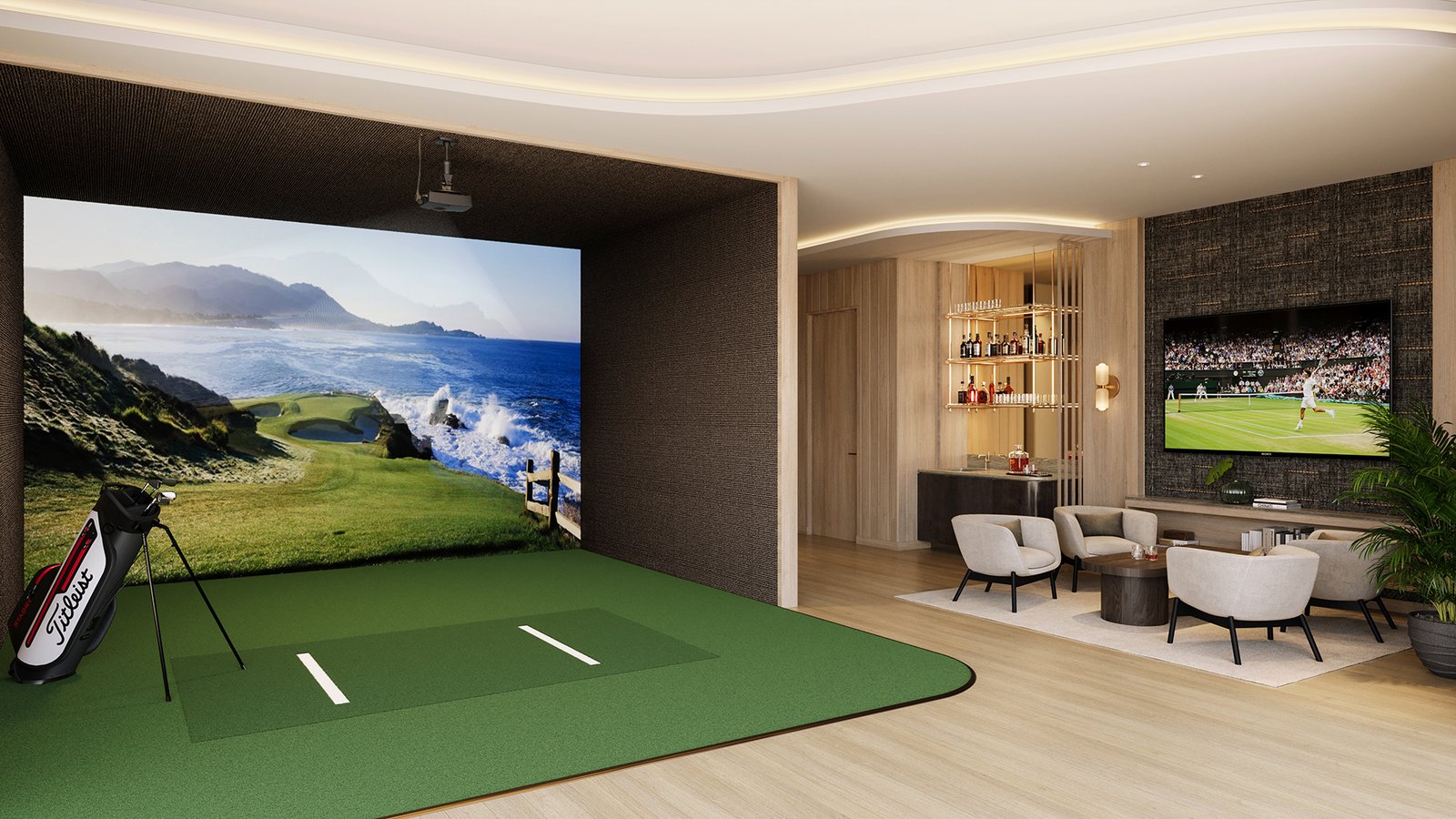 The multi-sport simulator at Waldorf Astoria Residences Pompano Beach — developer rendering