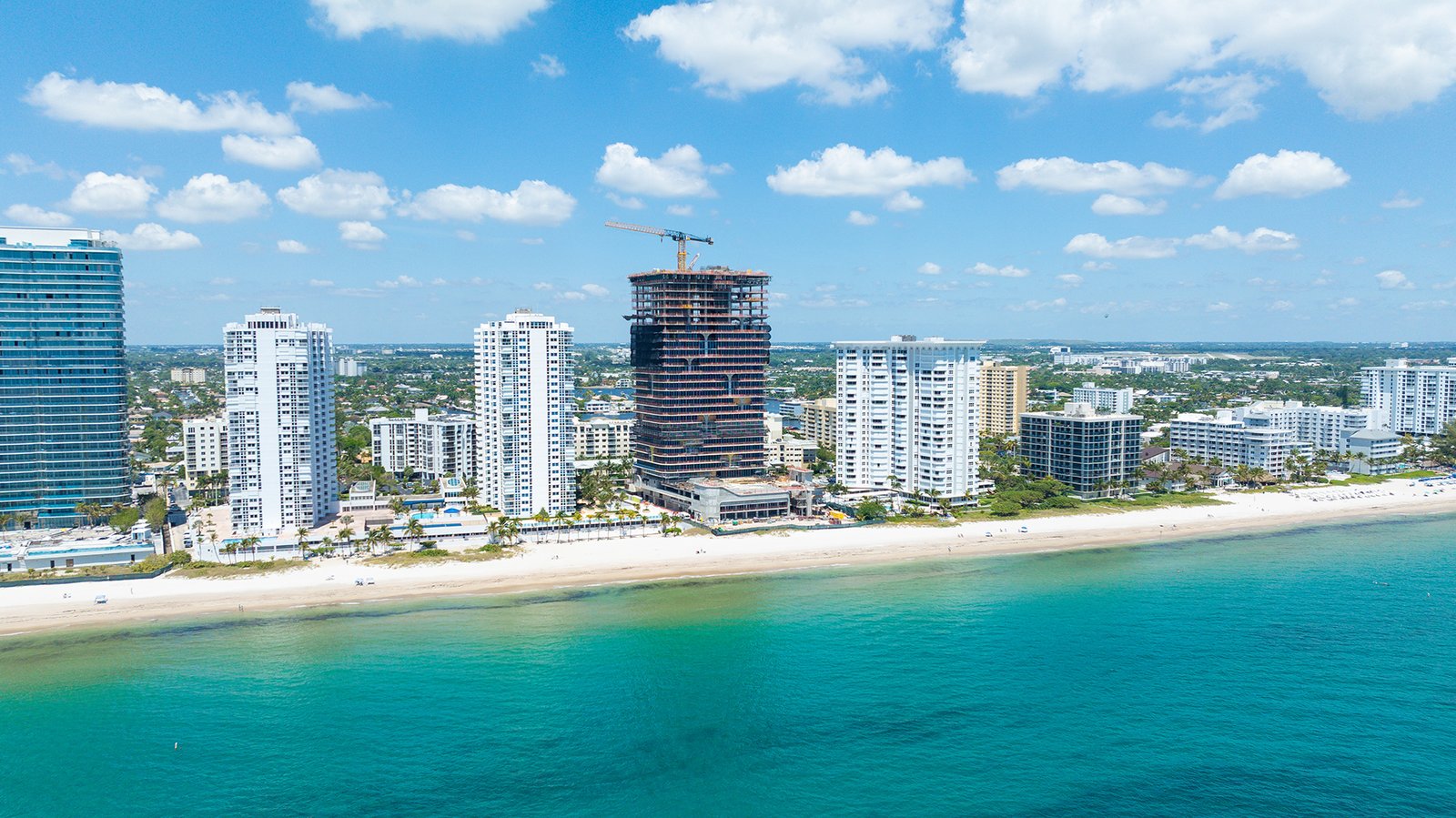 The Pompano Beach coastline with Waldorf Astoria Residences under construction