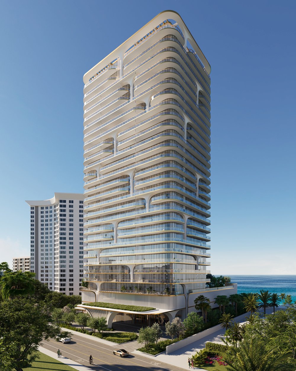 Waldorf Astoria Residences Pompano Beach from the south — developer rendering
