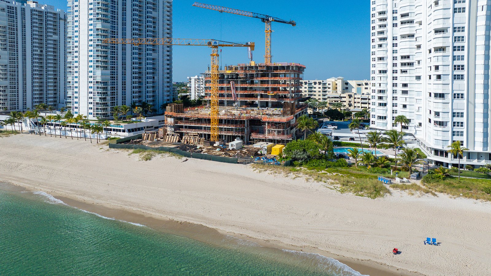 Waldorf Astoria Residences Pompano Beach under construction seen from the beach
