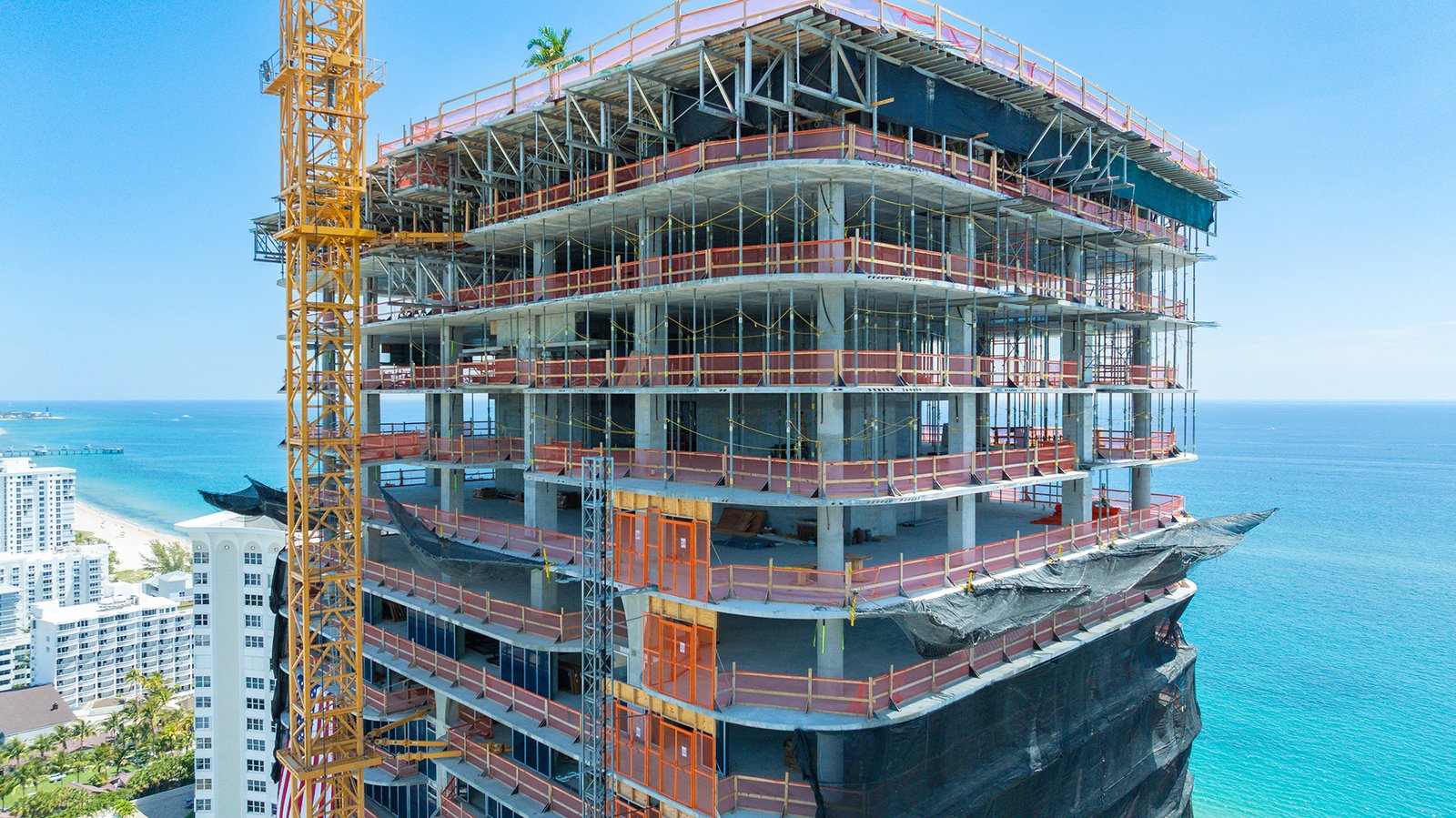 Waldorf Astoria Residences Pompano Beach under construction, tower crane in place