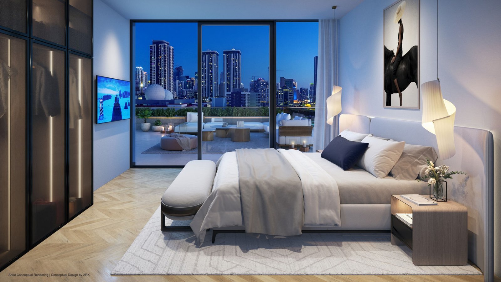 - West Eleventh Residences Miami A residence bedroom at West Eleventh Residences — developer rendering