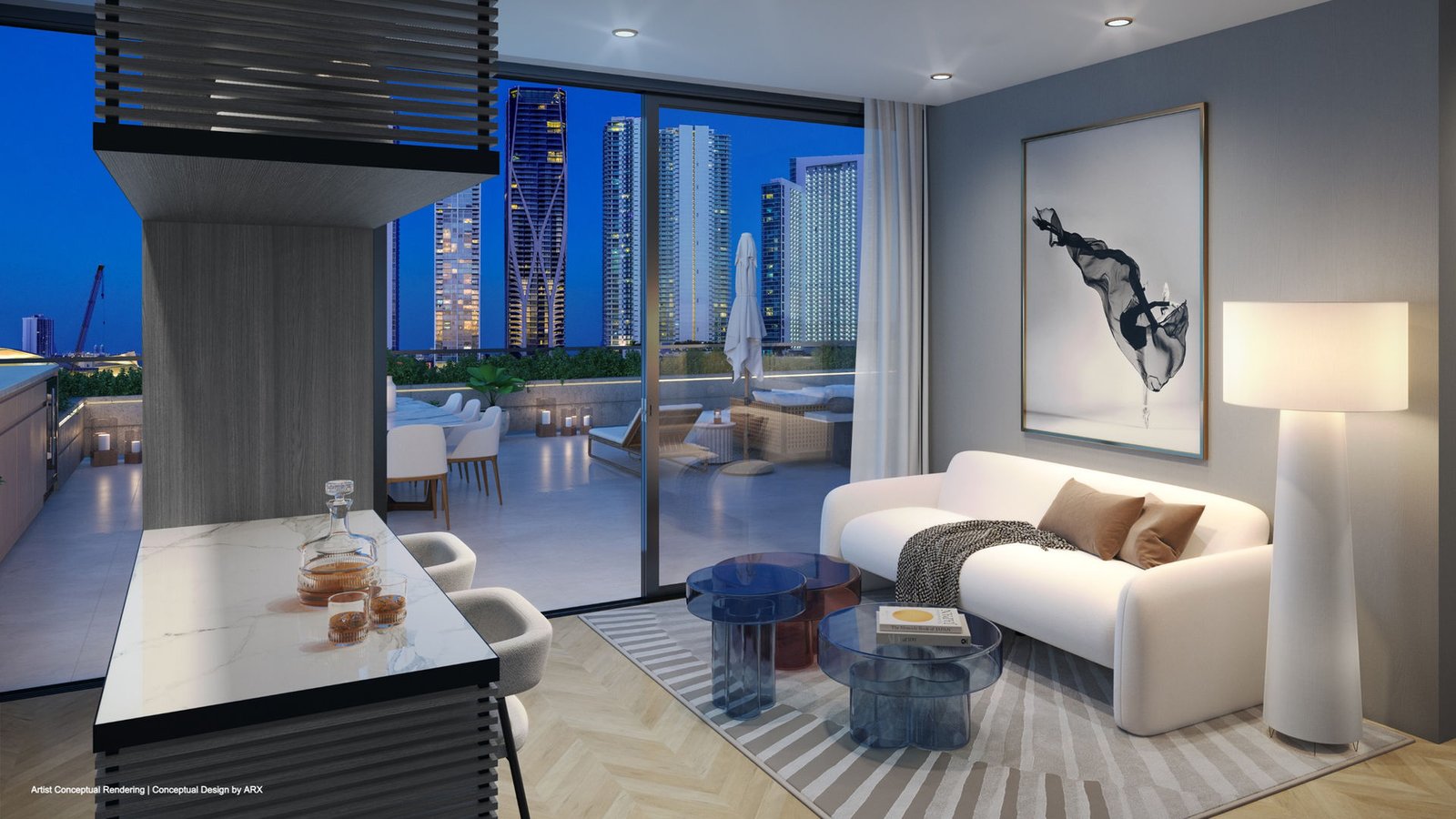 - West Eleventh Residences Miami A residence living area at West Eleventh Residences — developer rendering