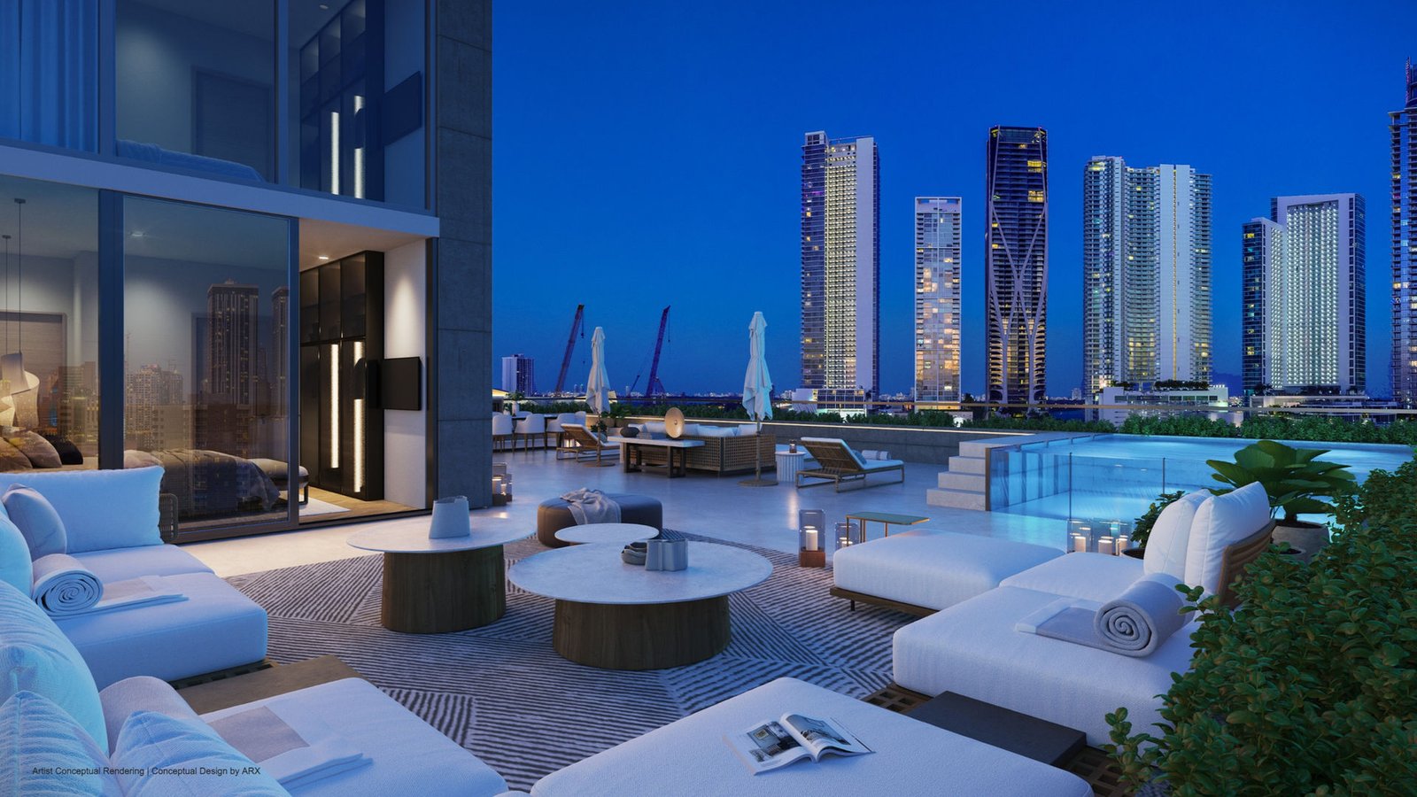 - West Eleventh Residences Miami The rooftop pool deck at West Eleventh Residences — developer rendering