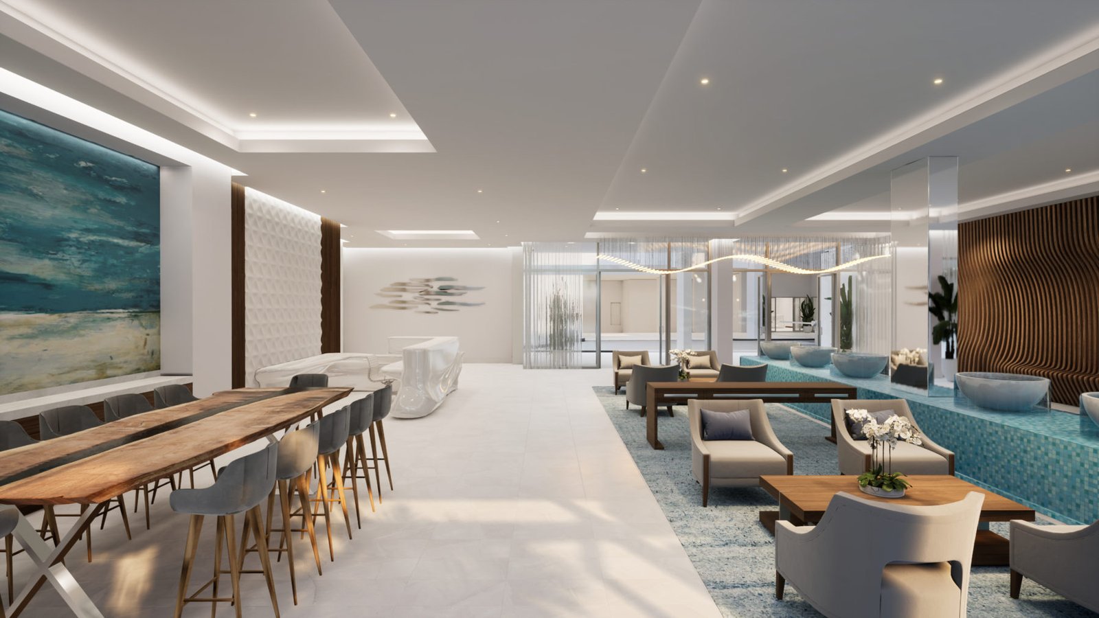 3000 Waterside, Fort Lauderdale — render del interior del lobby del edificio, render del desarrollador