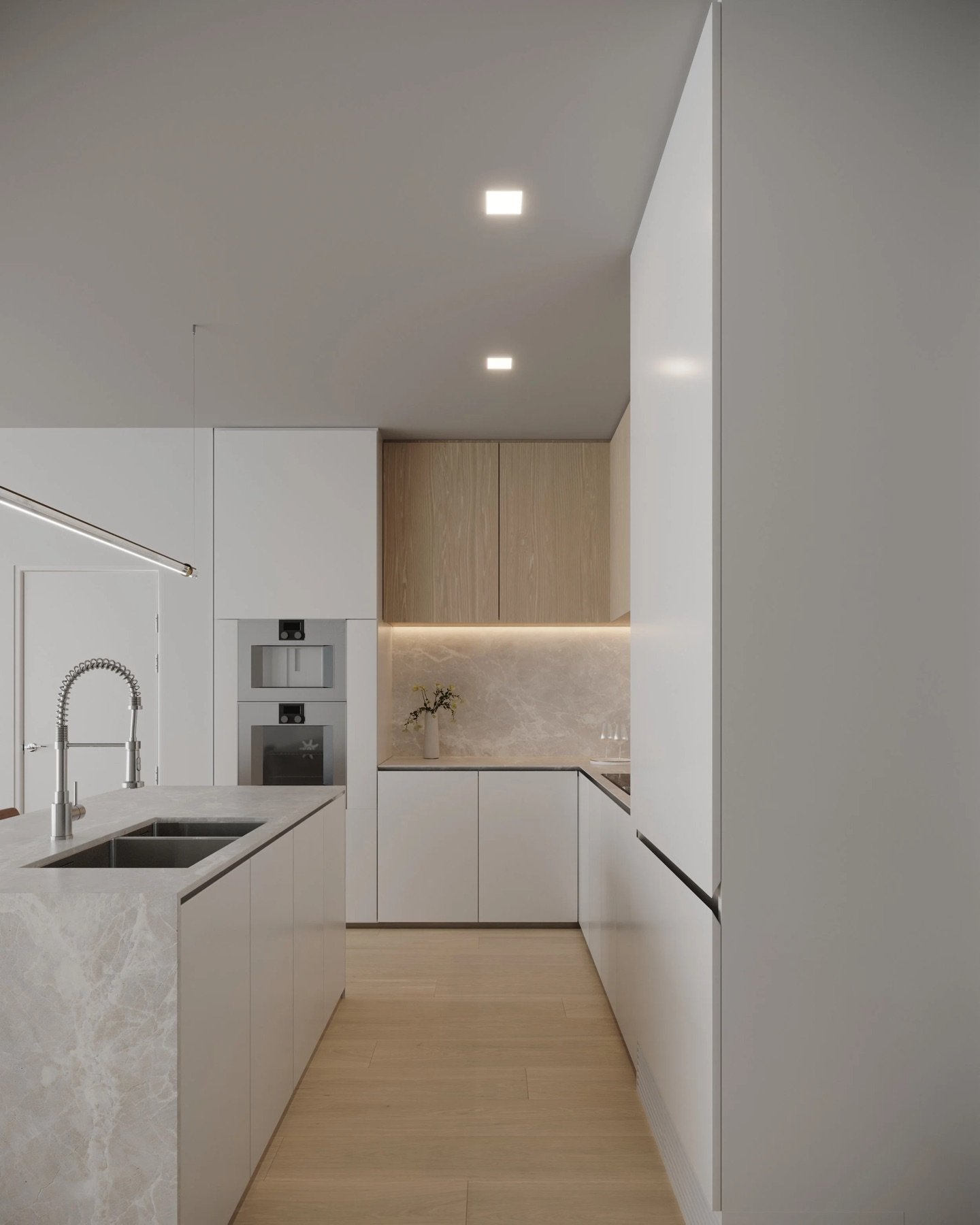 9900 West, Bay Harbor Islands — interior de la cocina de una residencia, render del desarrollador