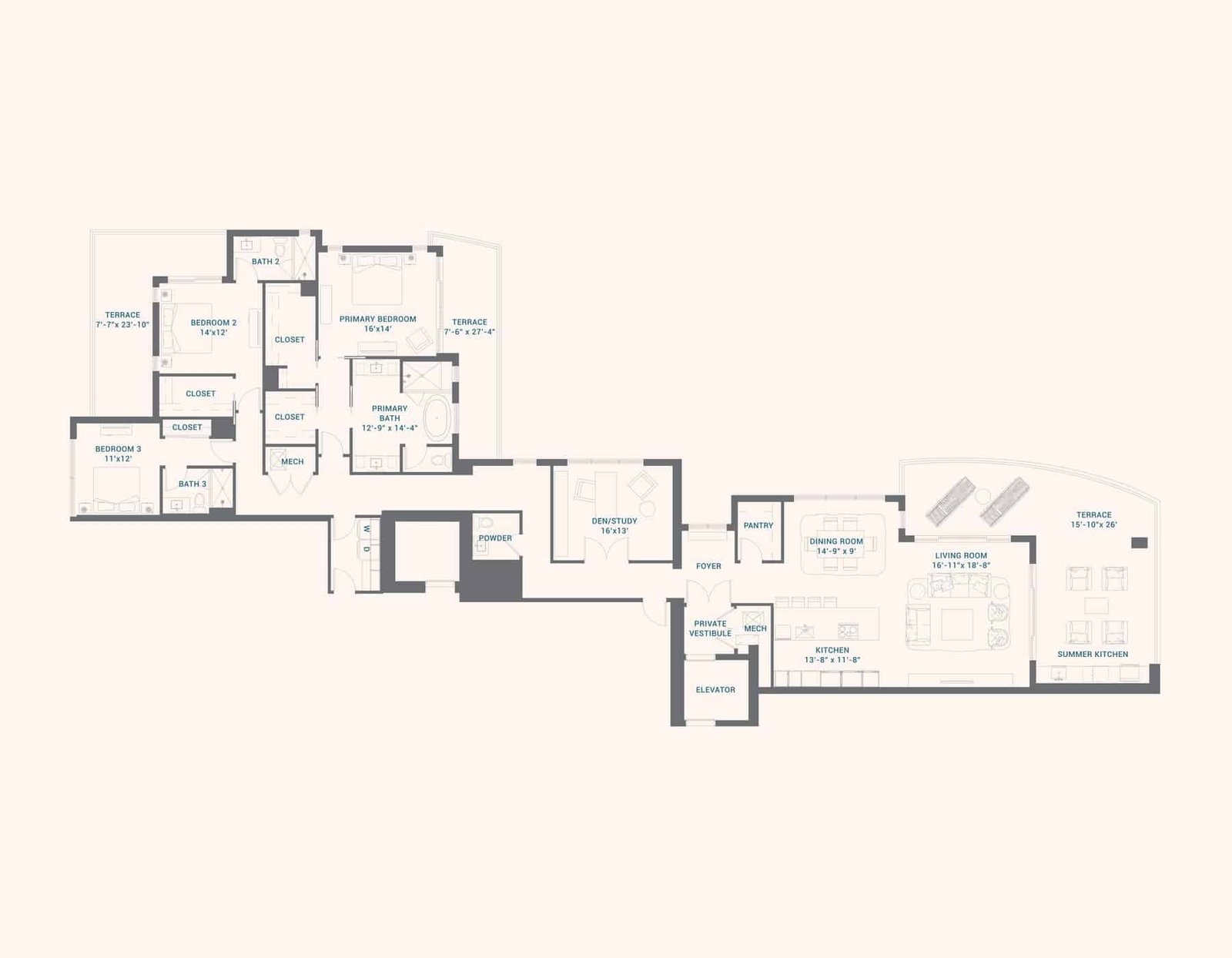 Floor plan for Lower Penthouse A at Alba Palm Beach