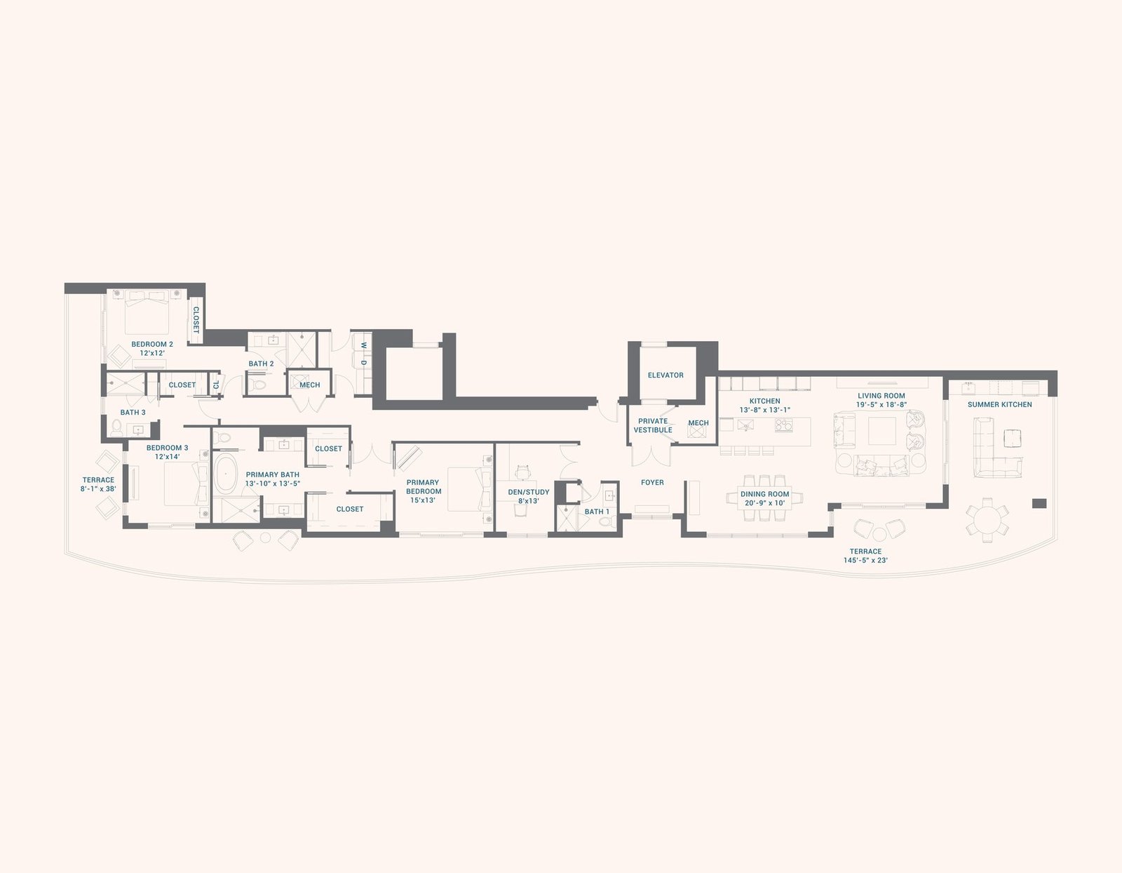 Floor plan for Lower Penthouse B at Alba Palm Beach