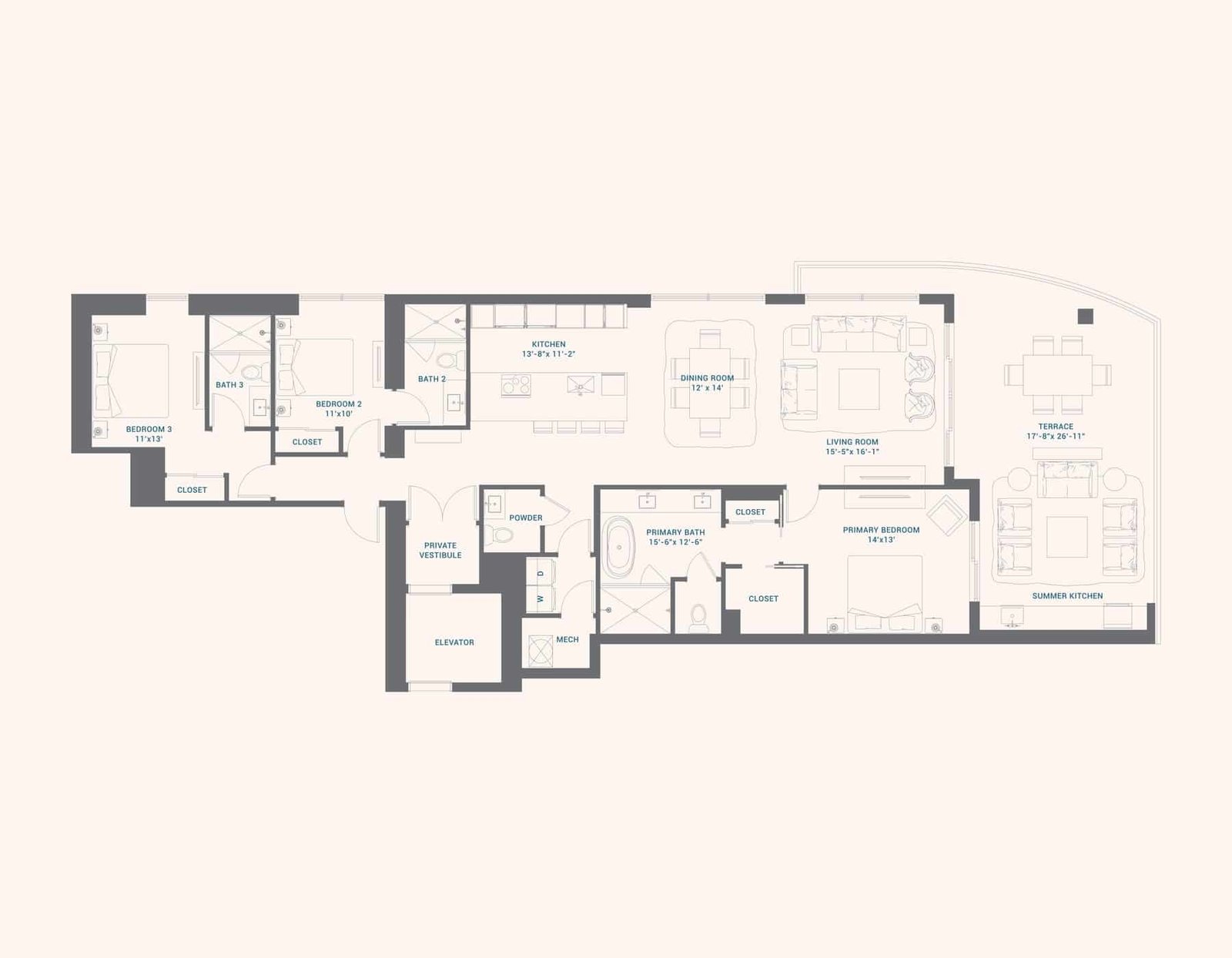 Floor plan for Residence A at Alba Palm Beach