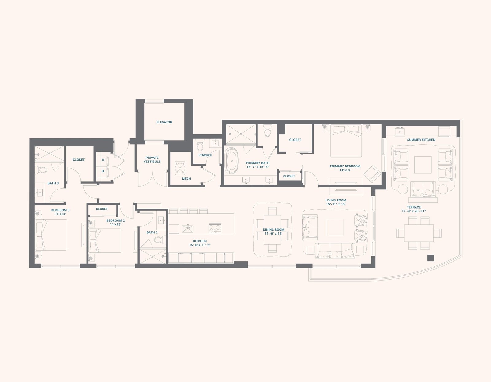 Floor plan for Residence B at Alba Palm Beach (full resolution)