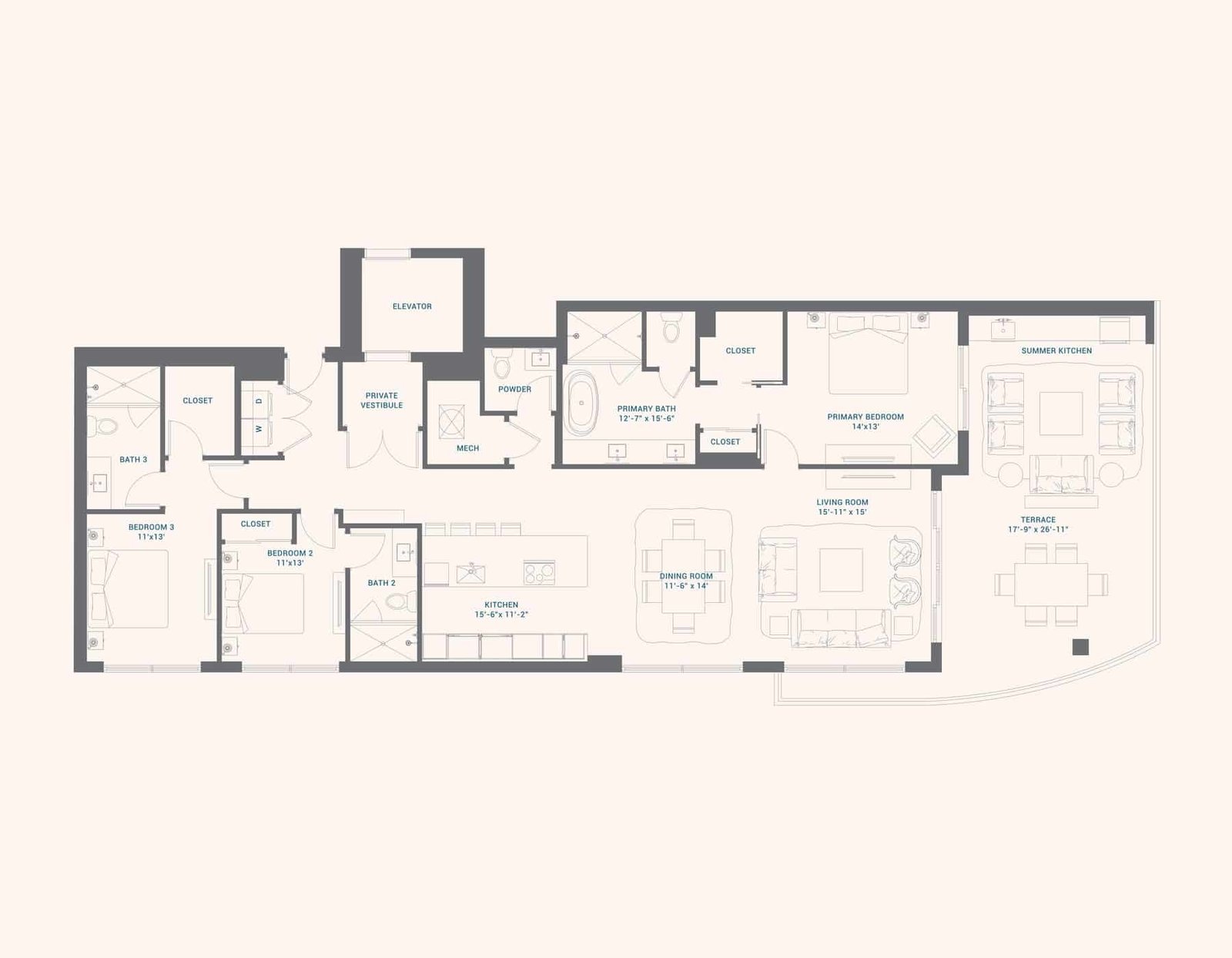 Floor plan for Residence B at Alba Palm Beach