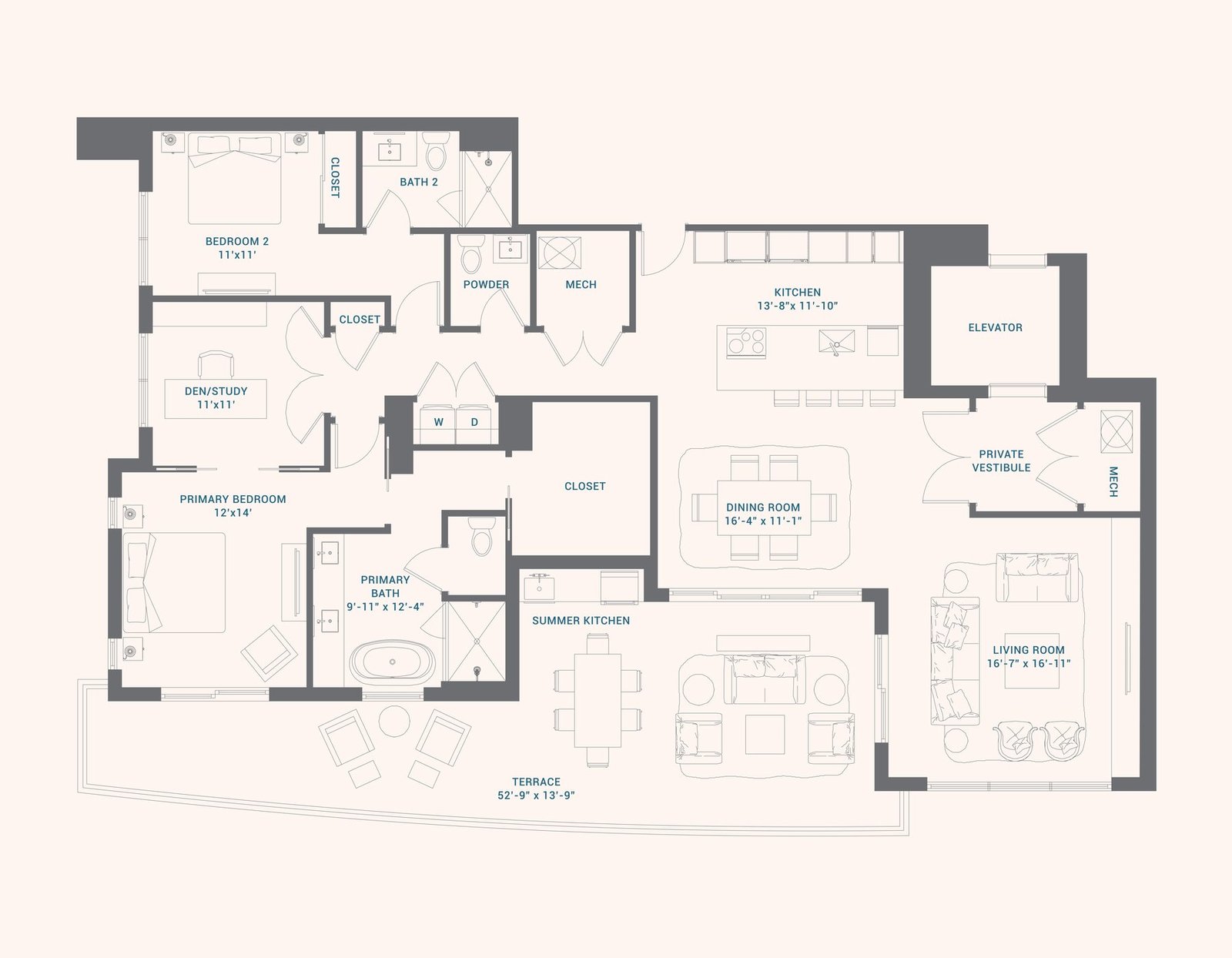 Floor plan for Residence C at Alba Palm Beach