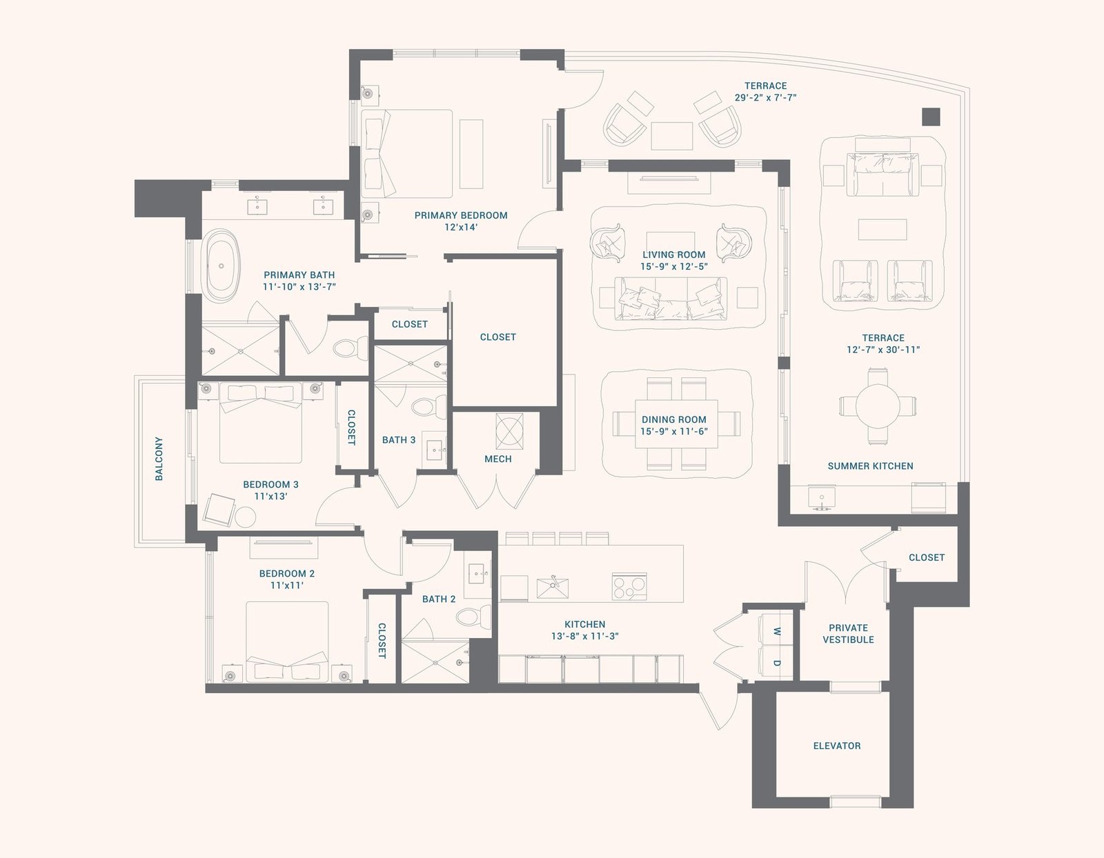 Floor plan for Residence D at Alba Palm Beach