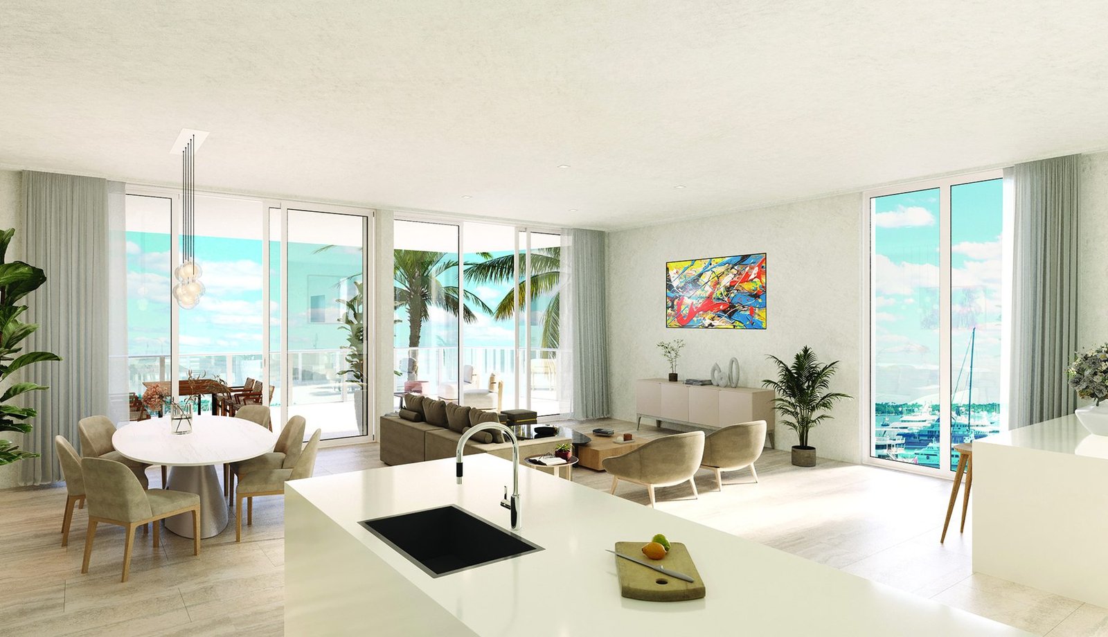 Developer rendering of a residence kitchen at Alba Palm Beach