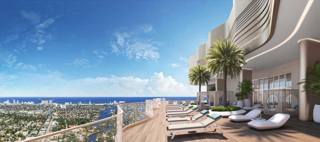 - Andare Residences Las Olas Andare Residences, Las Olas, Fort Lauderdale — rooftop pool deck terrace with intracoastal and ocean view, developer rendering