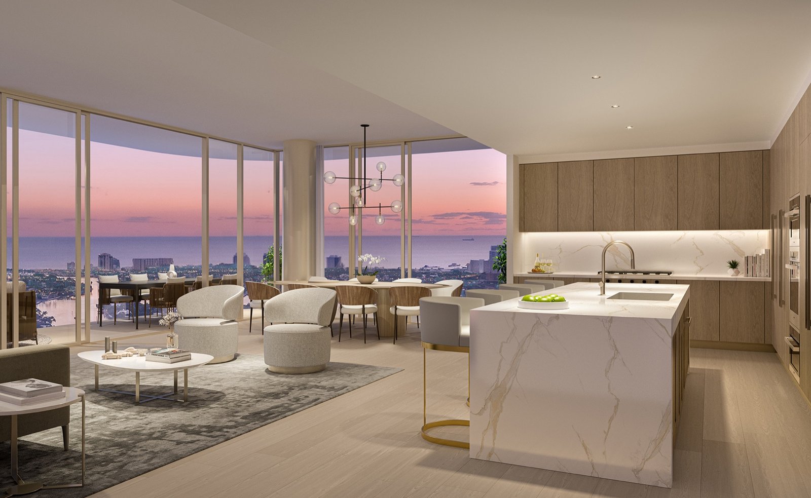 - Andare Residences Las Olas Andare Residences, Las Olas — cocina de una residencia de noche, render del desarrollador