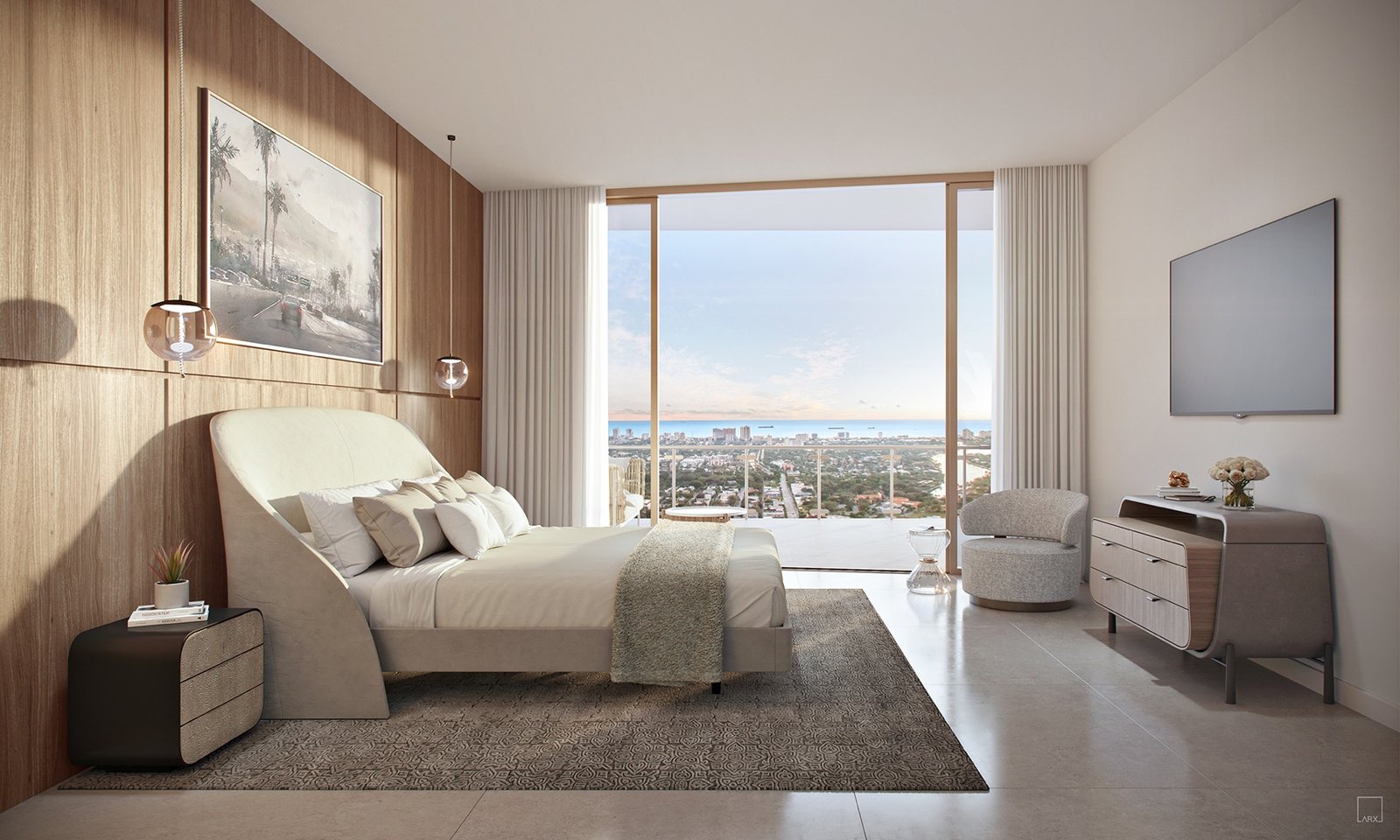 - Andare Residences Las Olas Andare Residences, Las Olas — recámara de una residencia, render del desarrollador