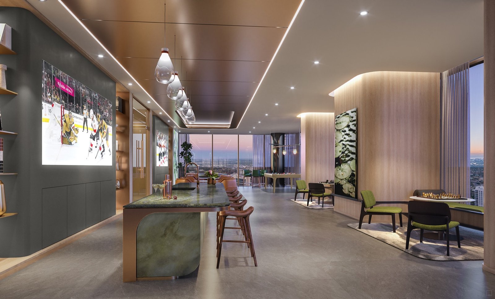 - Andare Residences Las Olas Andare Residences, Las Olas — salón de juegos para residentes, render del desarrollador