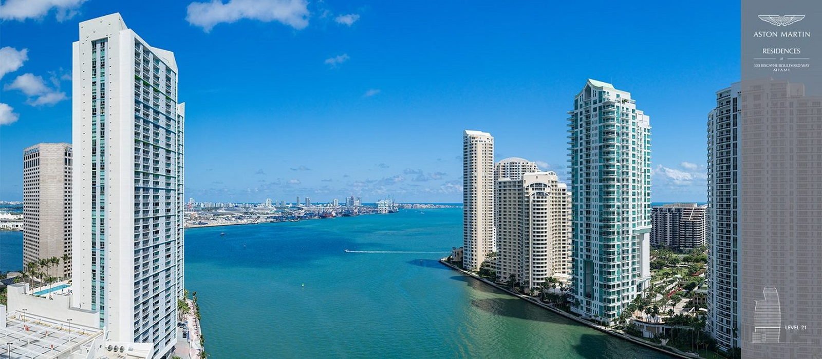 The view from Level 21 over Brickell Key and Biscayne Bay — developer image