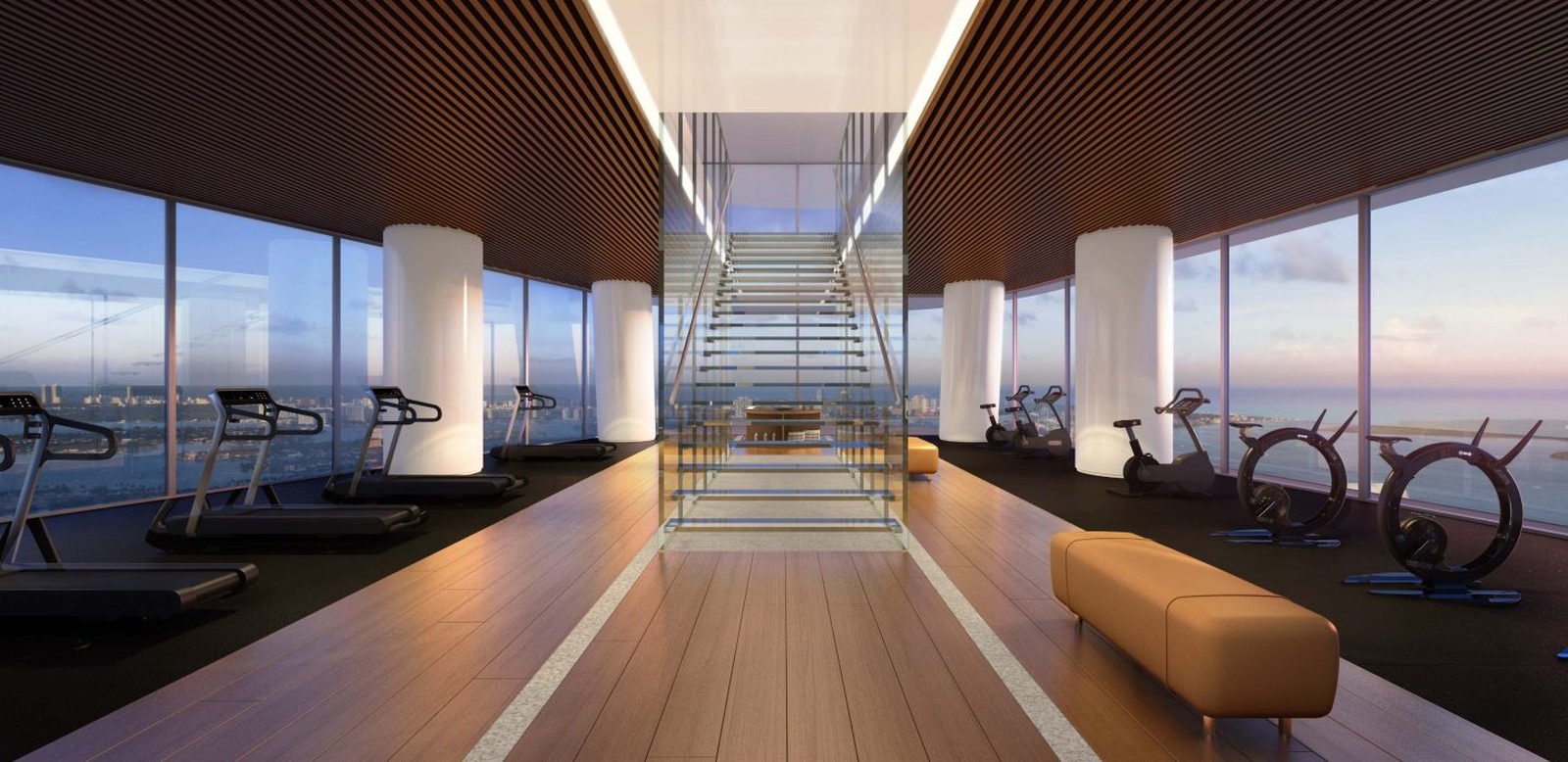 The view from Level 15 across the water to the Brickell Key towers — developer image