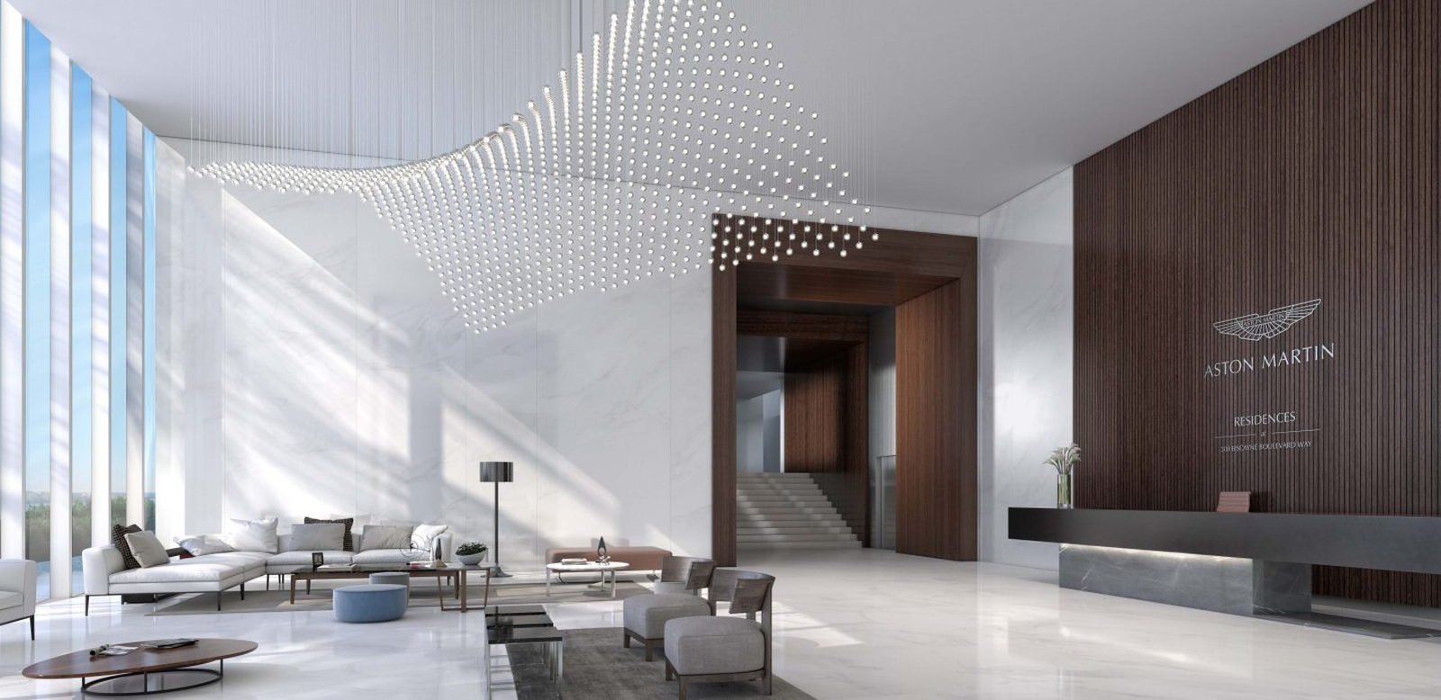 The reception hall and its sculptural ceiling — developer rendering