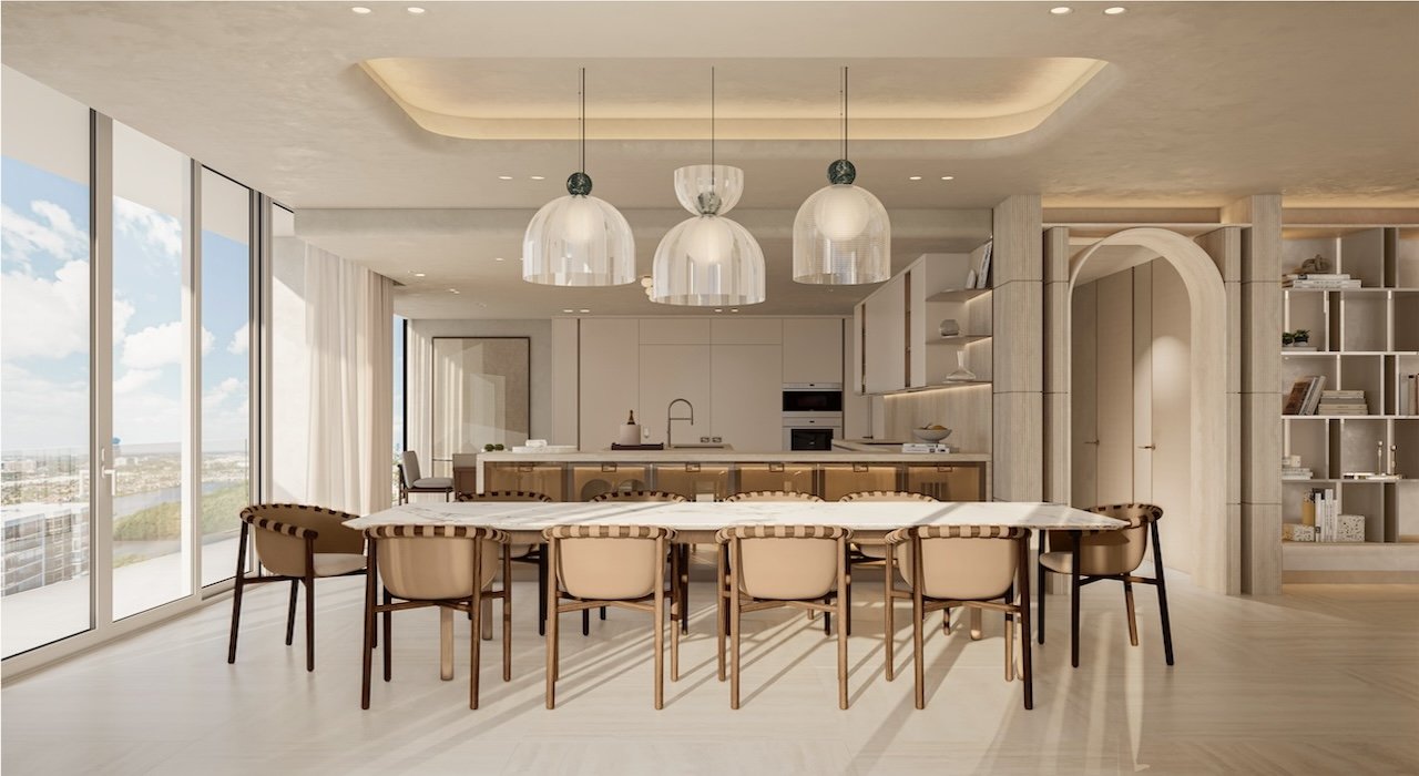 An Italian kitchen and dining room at Avenia Aventura, developer rendering