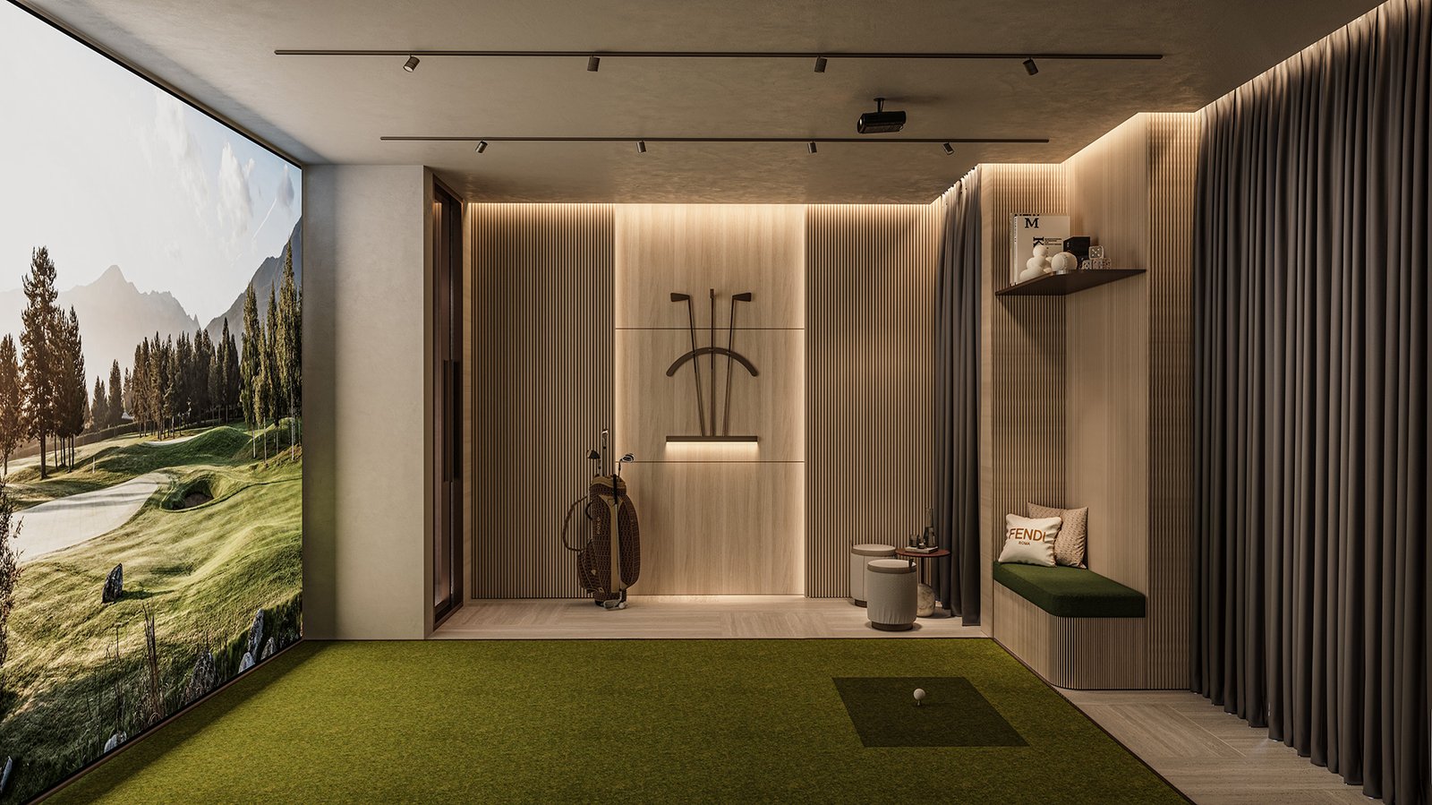 The golf simulator lounge at Avenia Aventura, developer rendering