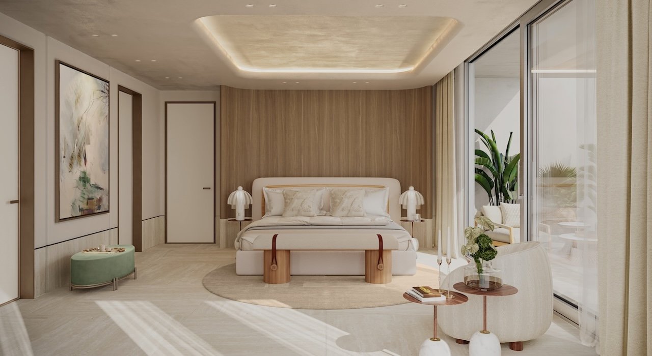 The primary bedroom in an Avenia Aventura residence, developer rendering