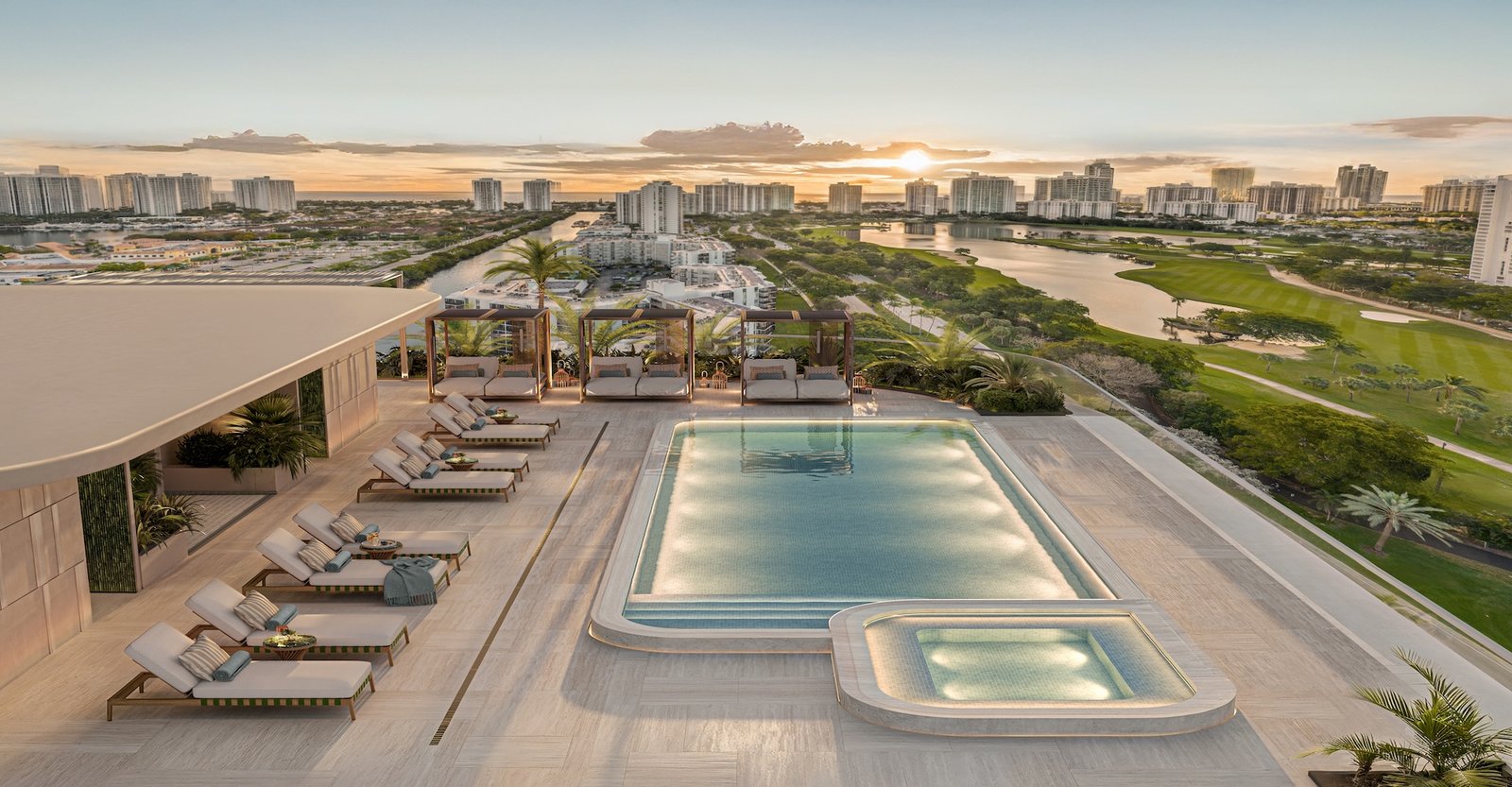 The rooftop pool and sun deck at Avenia Aventura, developer rendering