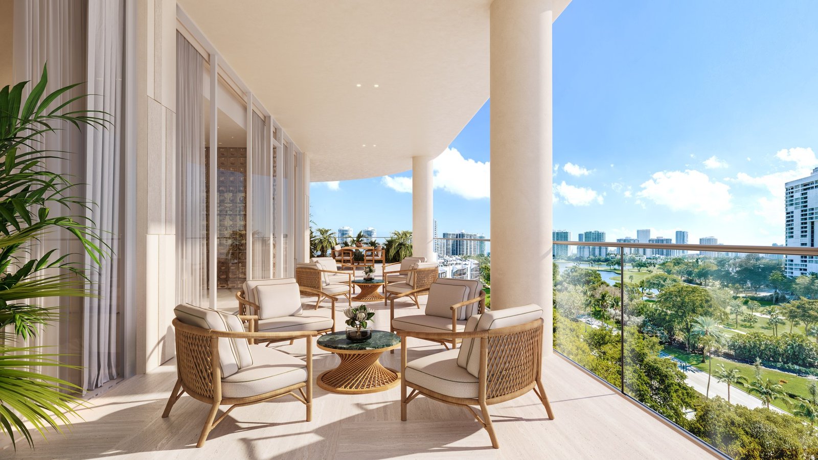 The south terrace at Avenia Aventura over the Turnberry golf course, developer rendering