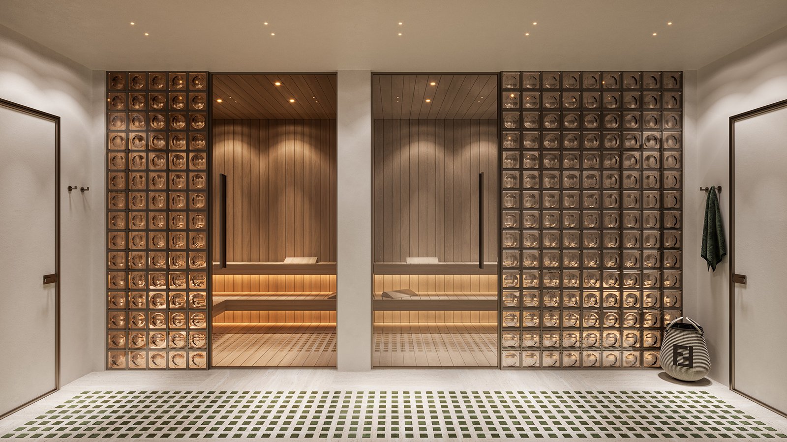 The sauna and steam room at Avenia Aventura, developer rendering
