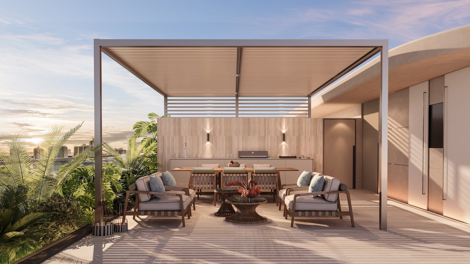A covered rooftop summer kitchen at Avenia Aventura, developer rendering
