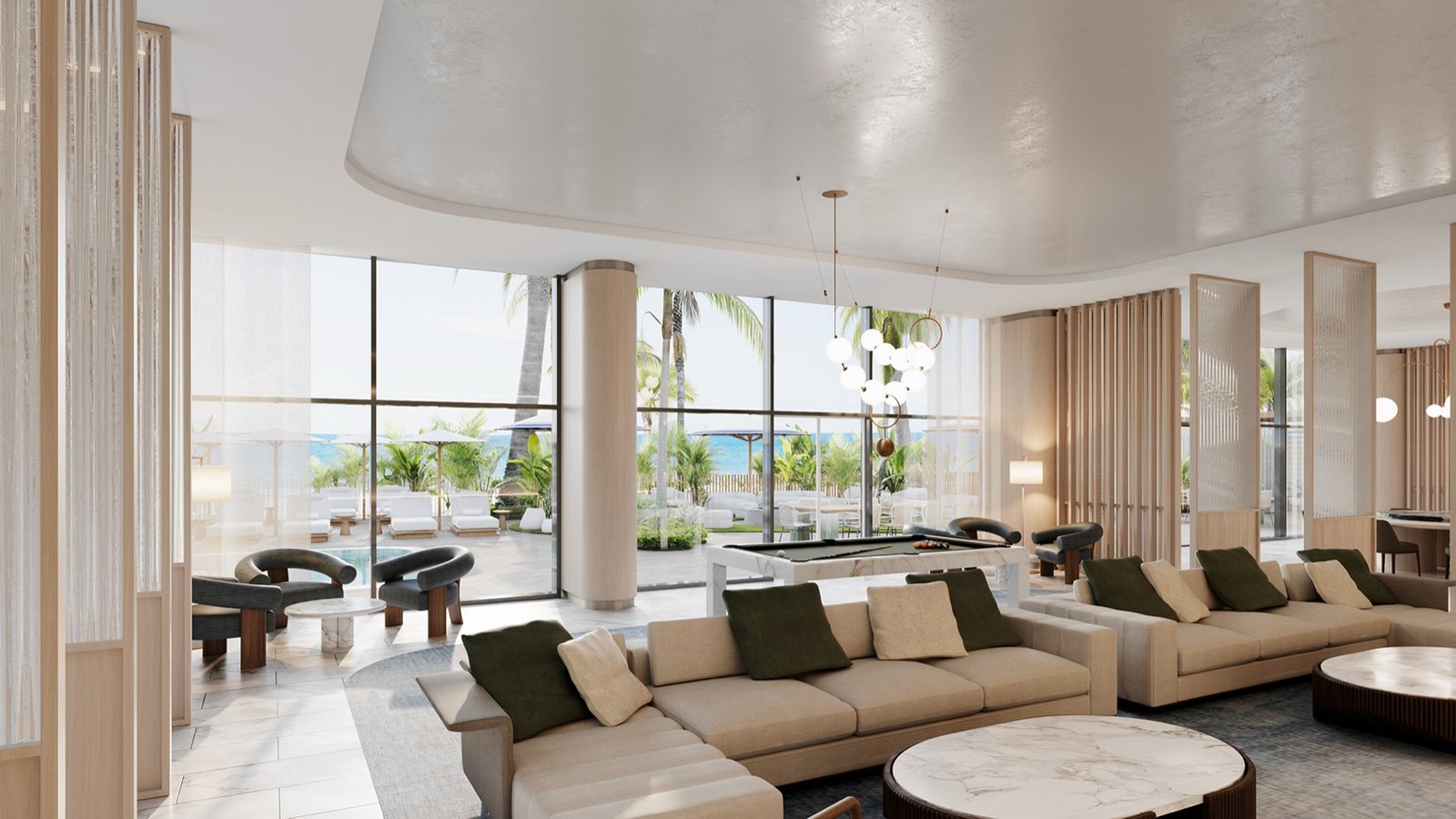 - Casamar Pompano Beach Casamar, Pompano Beach — espacio de amenidades tipo sala de juegos para residentes, render del desarrollador
