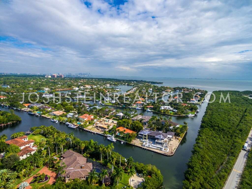Aerial view of Journeys End in Coral Gables Condos and, Miami