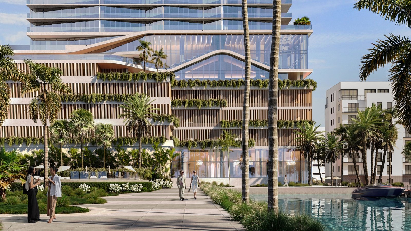 The Cove Residences, Edgewater Miami — building entrance and arrival drive, developer rendering