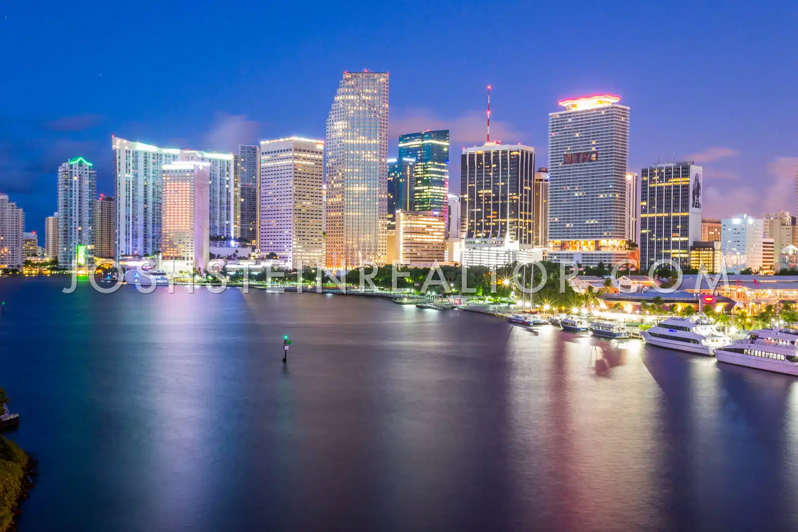 Aerial view of Skyline Dusk in Downtown Miami