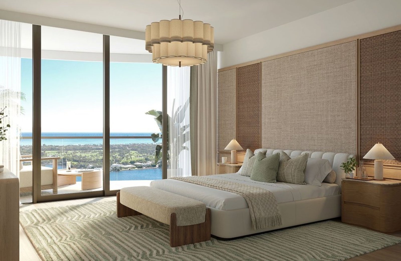 - Edgeworth West Palm Beach Edgeworth, West Palm Beach — recámara principal con vista al agua, render del desarrollador