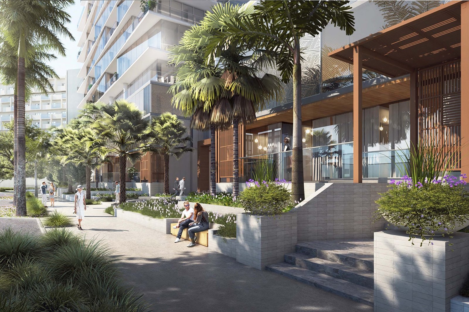 EDITION Residences Fort Lauderdale — andador comercial a nivel del suelo y paisajismo, render del desarrollador