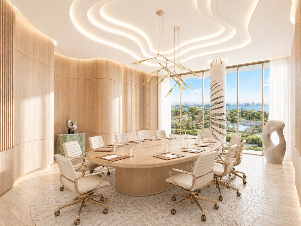 The executive boardroom at Kempinski Residences Miami Design District, developer rendering