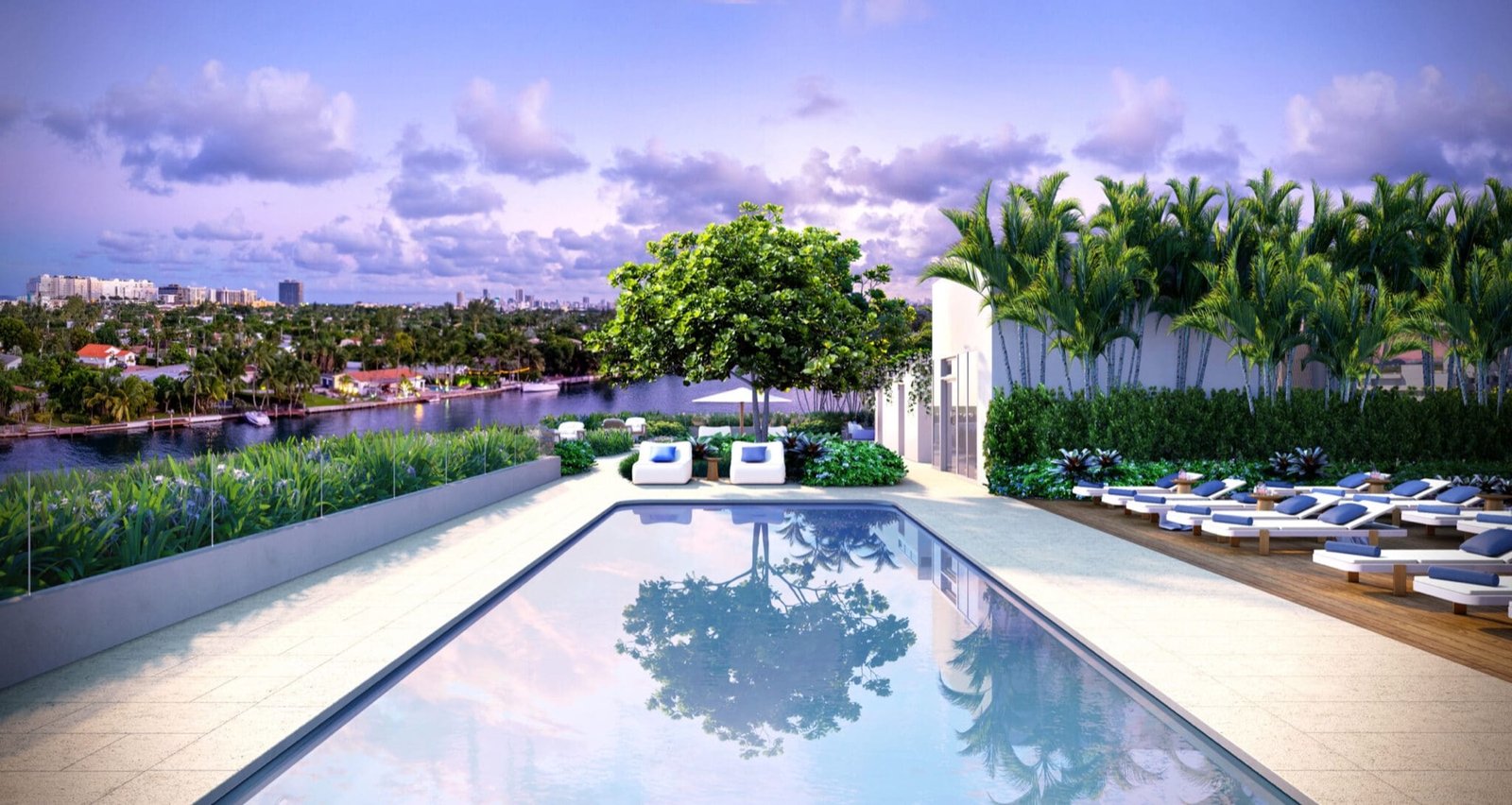 La Baia South, Bay Harbor Islands — terraza con alberca en la azotea, render del desarrollador